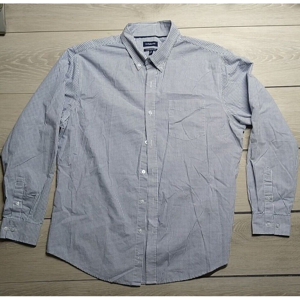 Croft & Barrow Tailored Button Down Dress Shirt 100% Cotton White/Blue  - Mens L